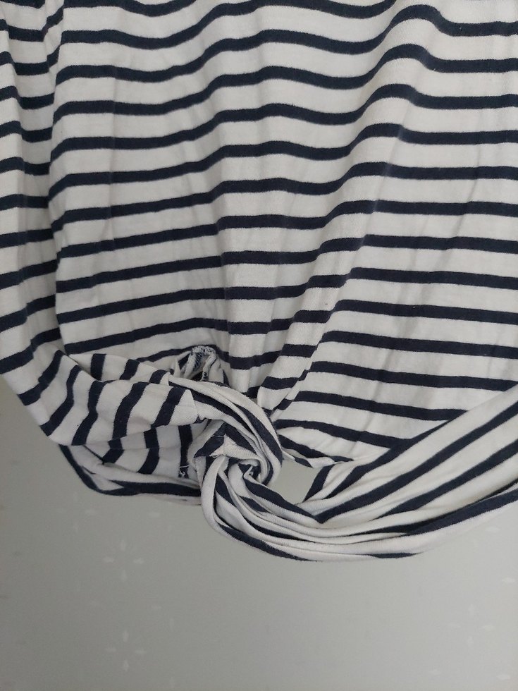 Mango Kırmızı Yakalı Çizgili Kısa Kollu Tişört - Görsel 3