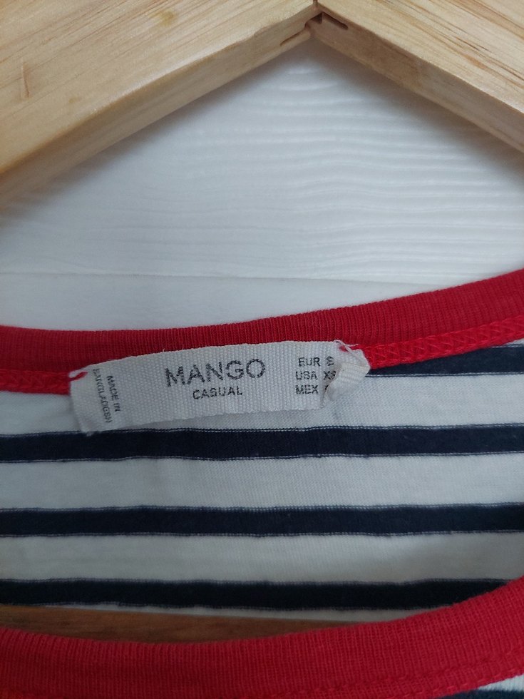 Mango Kırmızı Yakalı Çizgili Kısa Kollu Tişört - Görsel 2