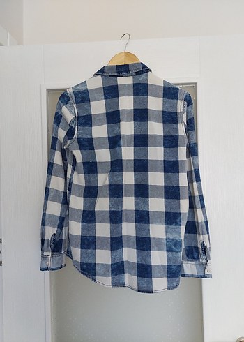 Stradivarius Kadın Mavi Kareli Gömlek - Görsel 4