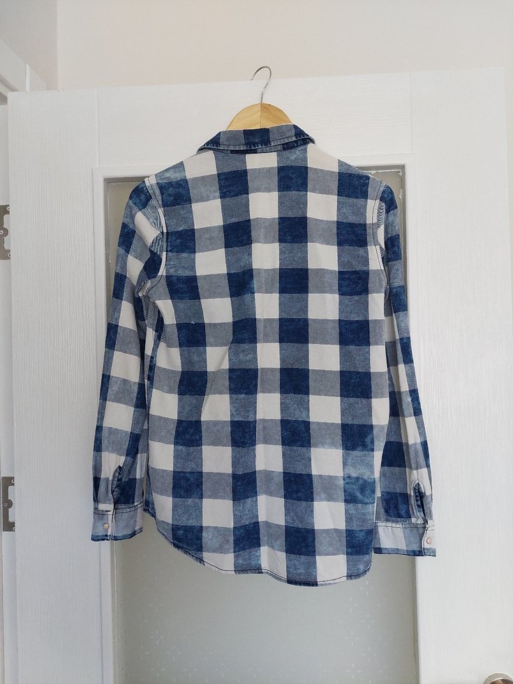 Stradivarius Kadın Mavi Kareli Gömlek - Görsel 4