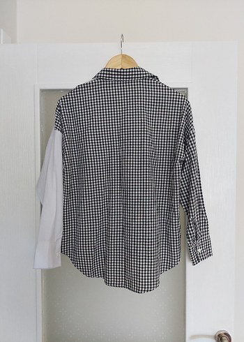 Ekose Desenli ve Düz Beyaz Uzun Kollu Kadın Gömlek - Görsel 4