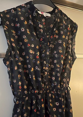 Siyah V Yaka Fırfırlı Bohem Elbise - Görsel 2