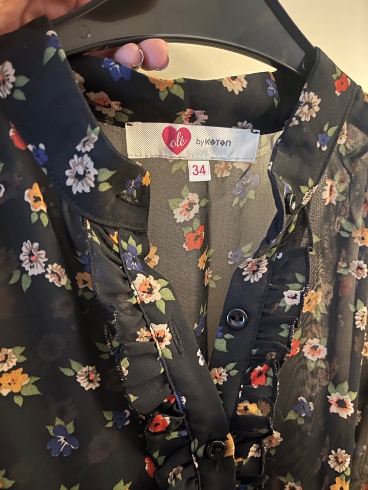 Siyah V Yaka Fırfırlı Bohem Elbise - Görsel 4