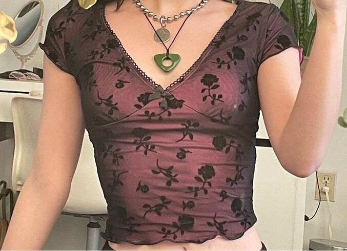 American Vintage mor siyah tullu crop gotik hippie