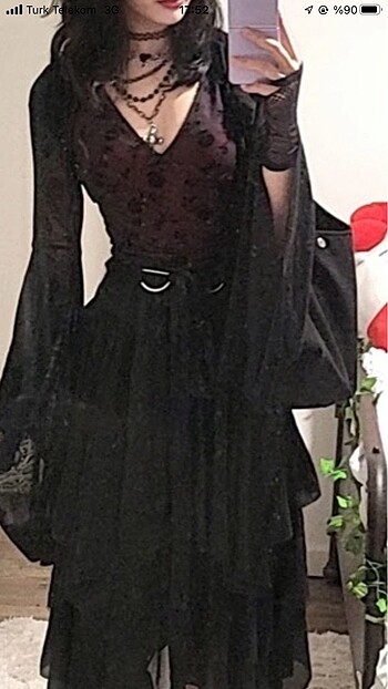l Beden çeşitli Renk mor siyah tullu crop gotik hippie