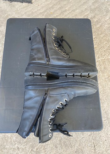 Siyah Deri Biker Stiletto Topuklu Botlar - Görsel 3