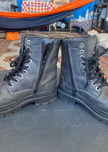 Siyah Deri Biker Stiletto Topuklu Botlar - Görsel 5