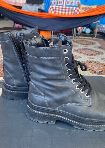 Siyah Deri Biker Stiletto Topuklu Botlar - Görsel 4