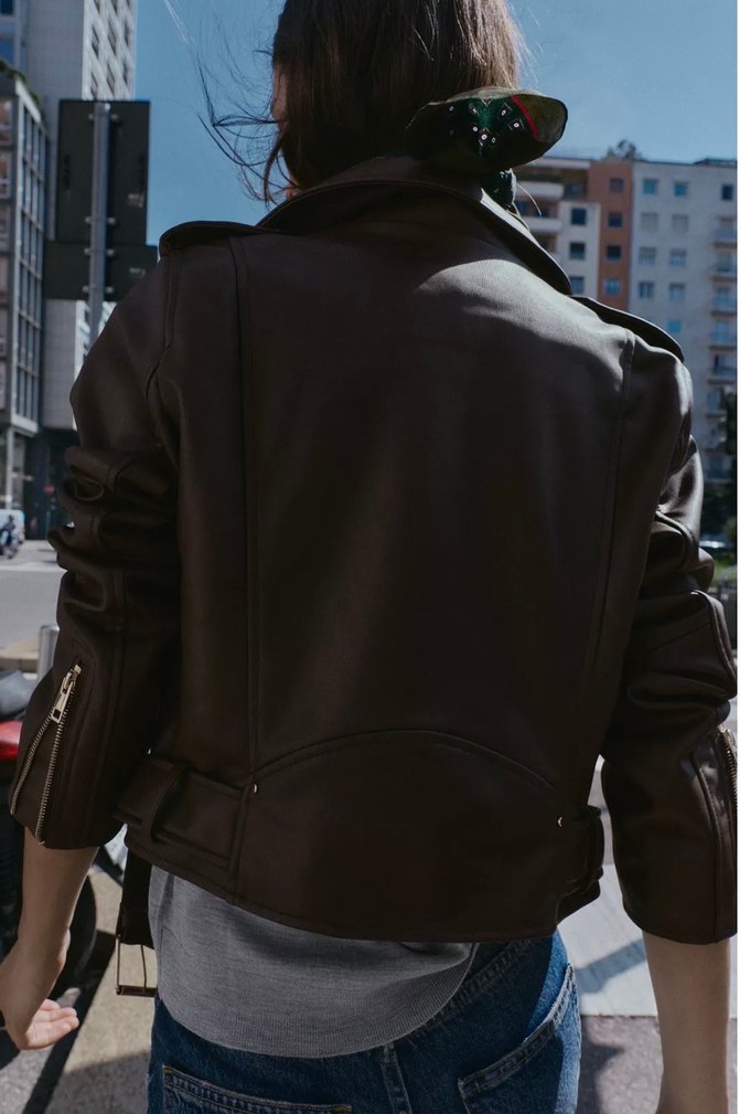 Kahverengi Deri Kadın Ceket - Görsel 2