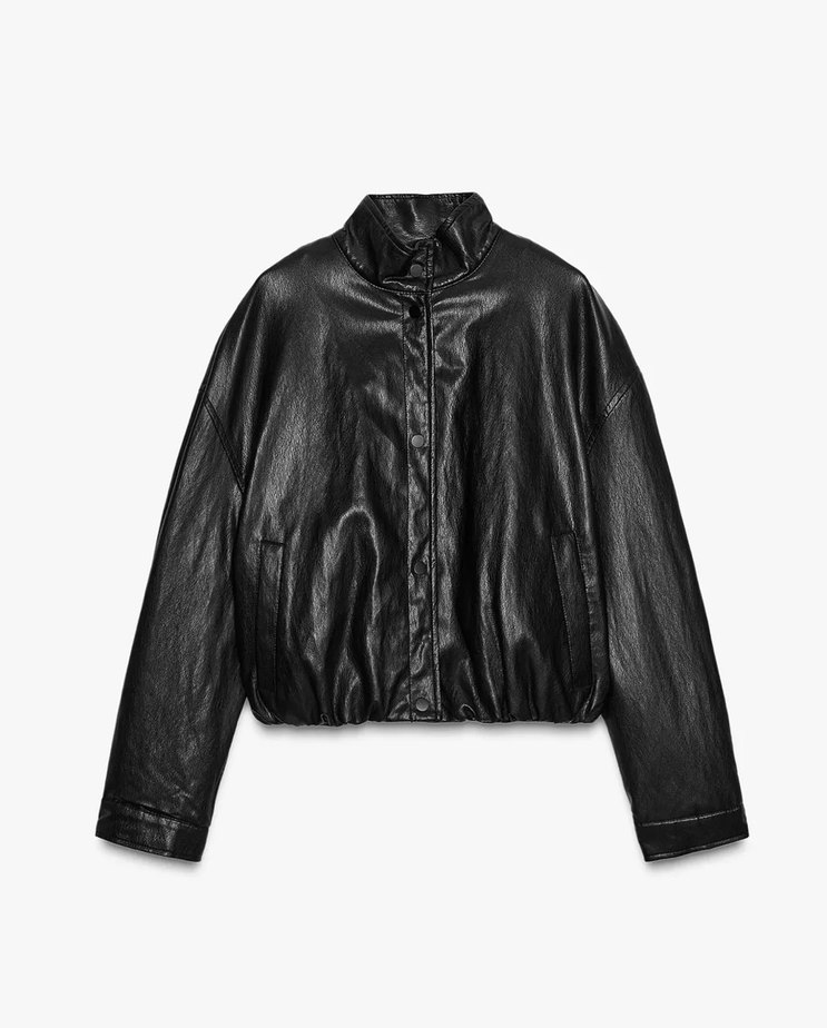 Kadın Siyah Deri Yüksek Yakalı Ceket - Görsel 2