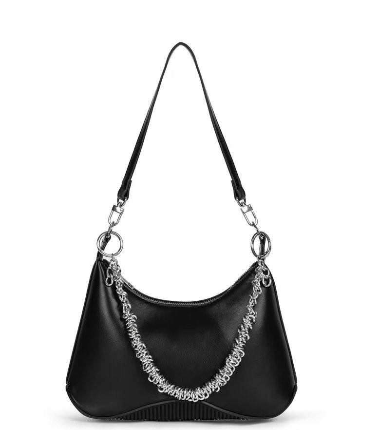 Zincir Detaylı Siyah Yılan Desenli Deri Çanta - Görsel 3