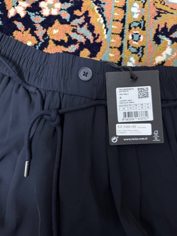 Kadın lacivert Pilili Midi Kumaş Pantolon - Görsel 3