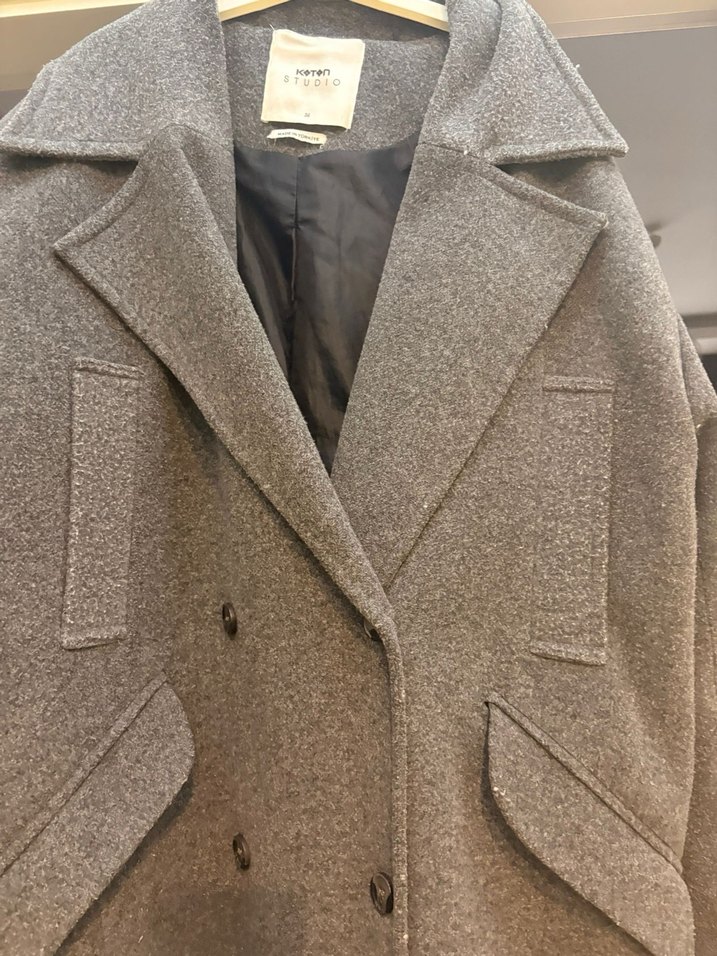 Gri Uzun Yün Kaban - Görsel 2