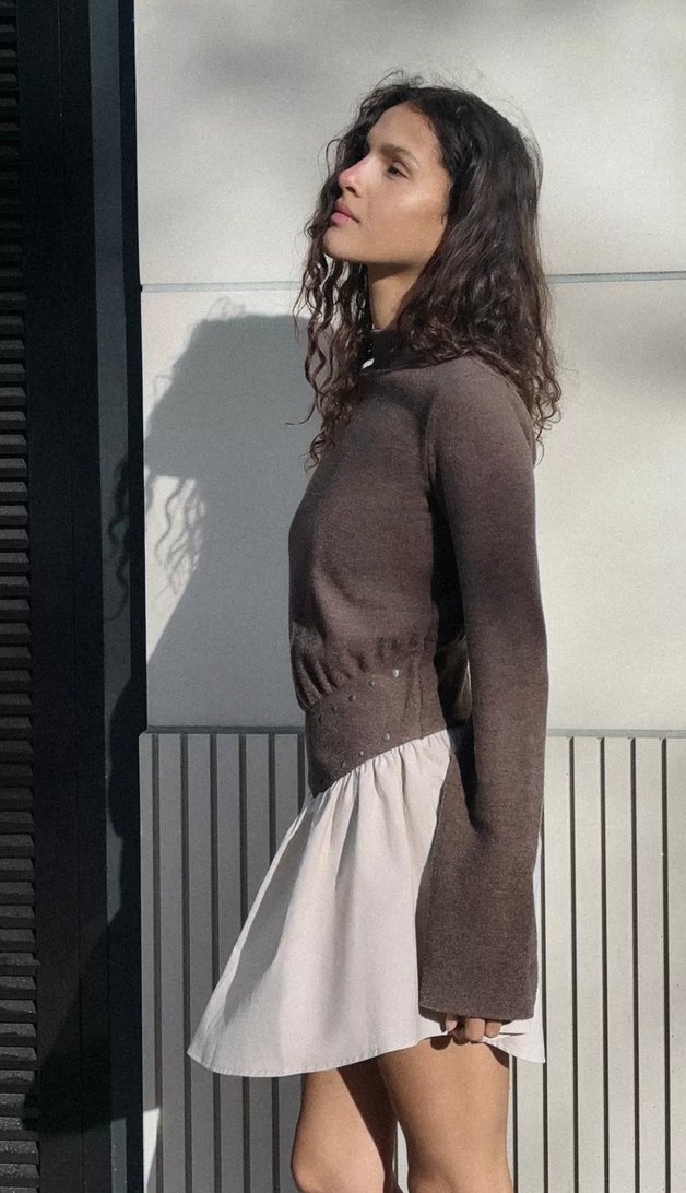 zımbalı kombine elbise - Görsel 2