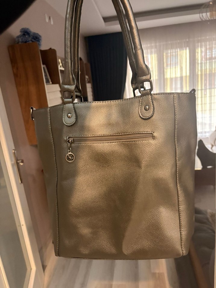 Tokalı Bej Deri Kadın Çanta - Görsel 3