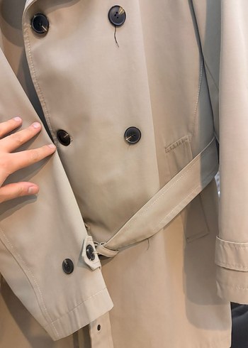 Bej Kadın Süet Midi Trençkot - Görsel 3