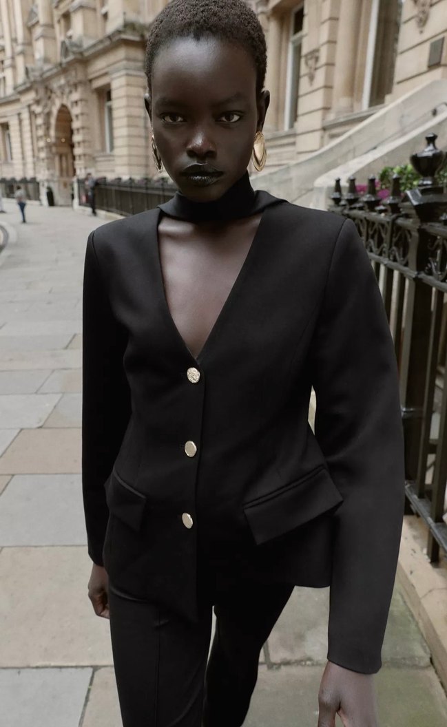 Kadın Siyah Midi Düğmeli Blazer Ceket - Görsel 2