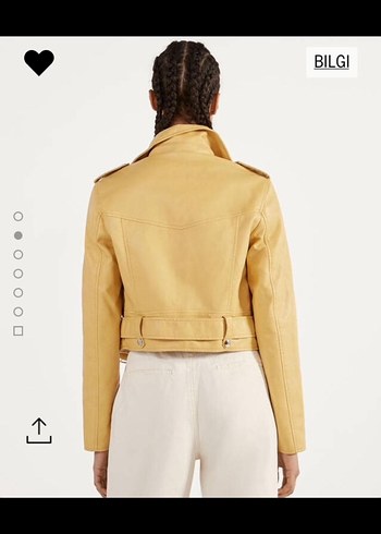 Bershka sarı Kemerli Kısa Deri Kadın Ceket