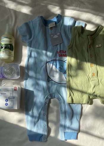 Mavi Pamuklu Kısa Kollu Erkek Bebek Tulum