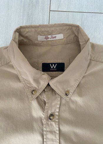 W collection Bej Erkek %Keten Düğmeli Gömlek - Görsel 4