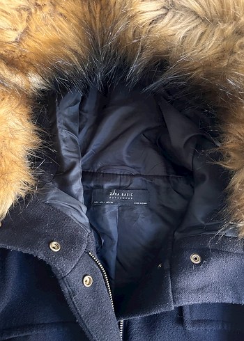 Zara siyah Midi Kadın Kürklü kaşe kaban - Görsel 5