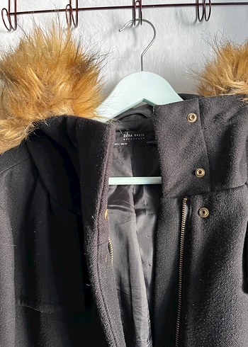 Zara Zara siyah Midi Kadın Kürklü kaşe kaban