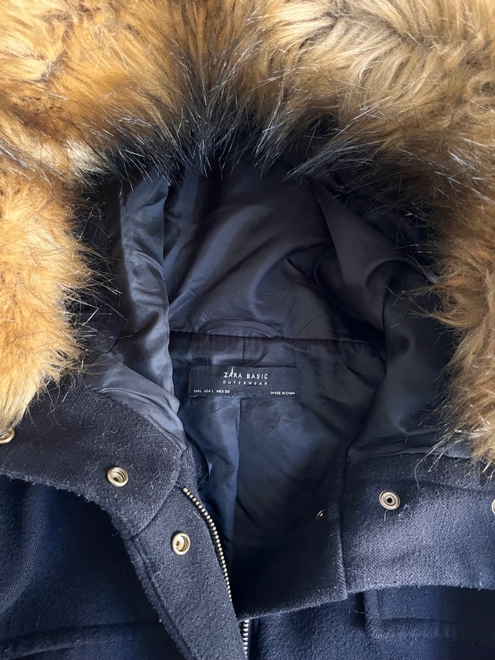 Zara siyah Midi Kadın Kürklü kaşe kaban - Görsel 5