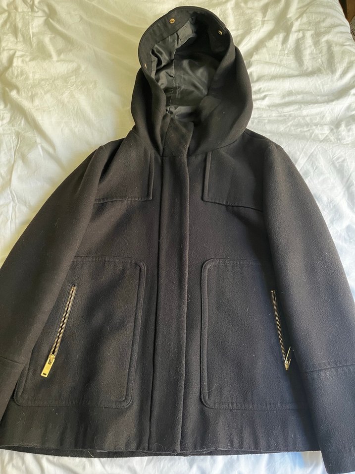 Zara siyah Midi Kadın Kürklü kaşe kaban - Görsel 4