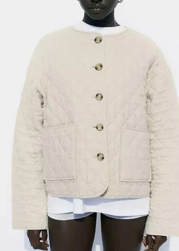 Zara Düğmeli Bej Kadın Keten Ceket - Görsel 2