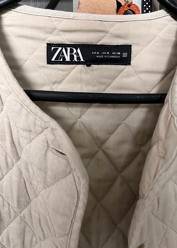 Zara Düğmeli Bej Kadın Keten Ceket - Görsel 4