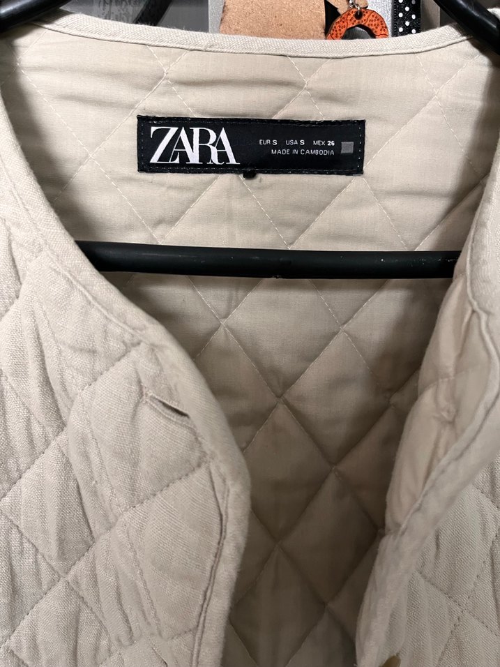 Zara Düğmeli Bej Kadın Keten Ceket - Görsel 4