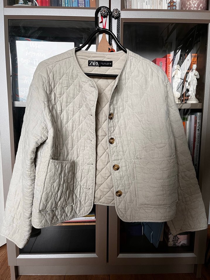 Zara Düğmeli Bej Kadın Keten Ceket - Görsel 3