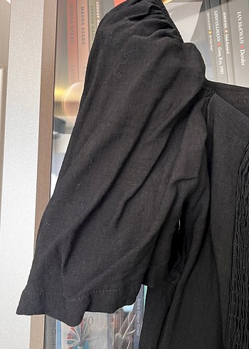 38 Beden Drapeli Yaka ve Kısa Kollu Siyah Uzun Elbise