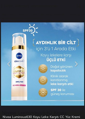 Nivea Luminous630 Orta Ton CC Krem SPF30 - Görsel 3