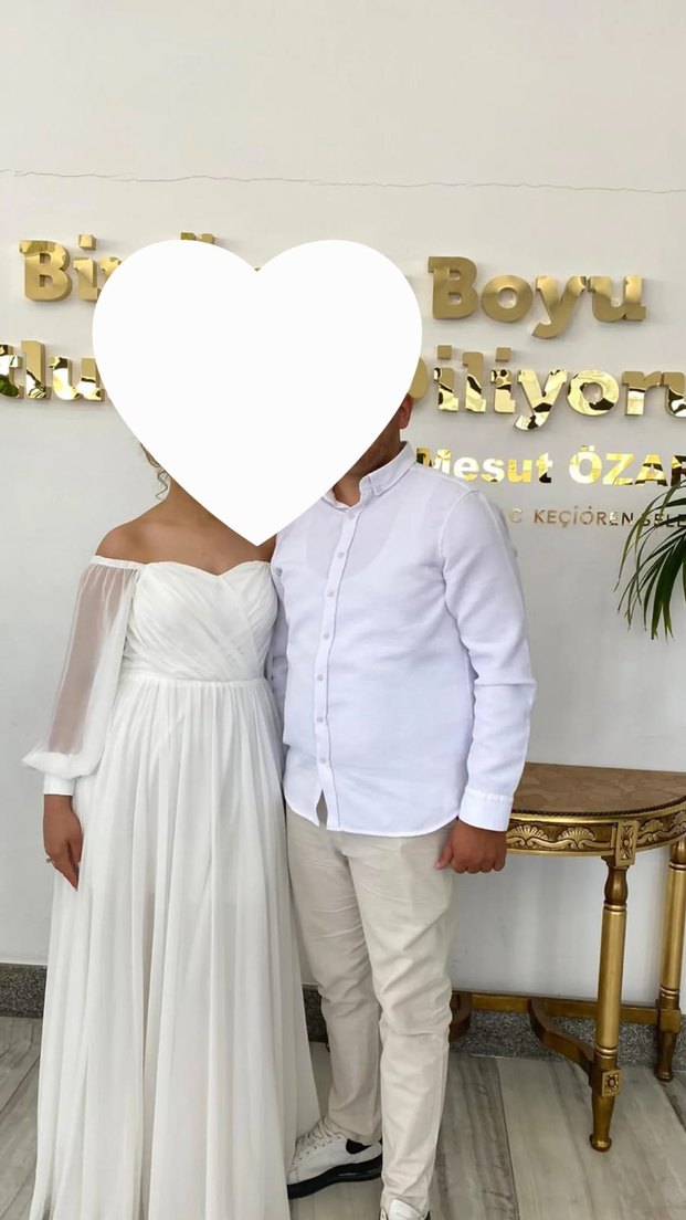 Uzun Kollu, Midi Boy, Straplez Beyaz Elbise - Görsel 2