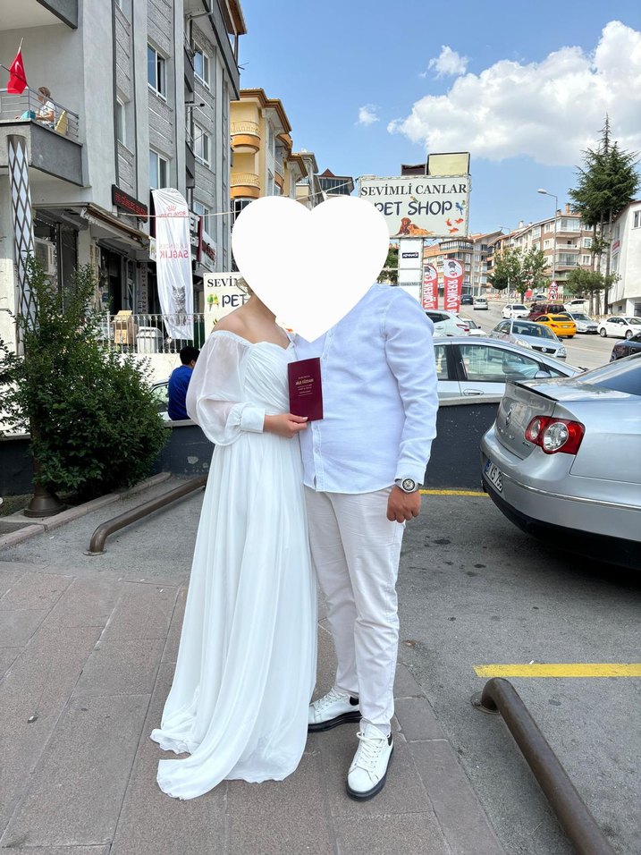 Uzun Kollu, Midi Boy, Straplez Beyaz Elbise - Görsel 3