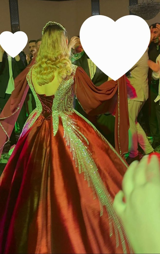 Bordo Uzun Kollu Nakışlı Abiye - Görsel 3