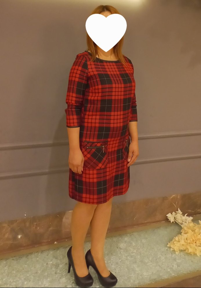 Kırmızı Ekose Desenli Midi Elbise - Görsel 2