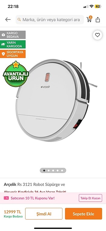 arçelik robot süpürge