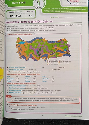  Beden Renk Ücretsiz Coğrafya Ders Föyleri Kitabı 1