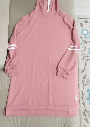 Pembe Kapüşonlu Kadın Sweatshirt Elbise