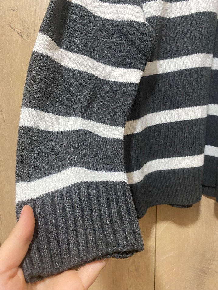 Gri Çizgili Boğazlı Örgü  Erkek Kazak - Görsel 2