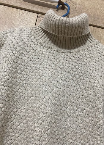 Bej Erkek Boğazlı Triko Kazak - Görsel 5