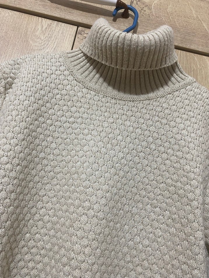 Bej Erkek Boğazlı Triko Kazak - Görsel 5