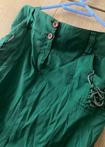 Yeşil Nakışlı Uzun Kadın Keten Etek - Görsel 2