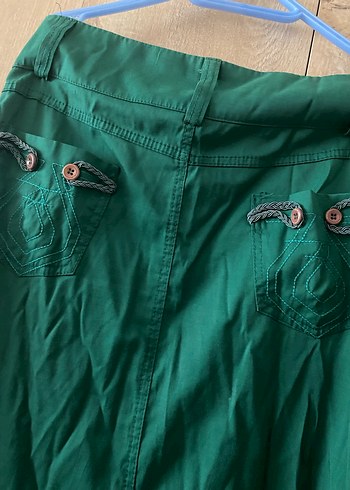 Yeşil Nakışlı Uzun Kadın Keten Etek - Görsel 5