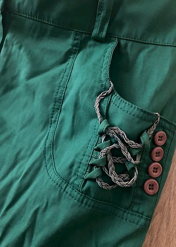 Yeşil Nakışlı Uzun Kadın Keten Etek - Görsel 3