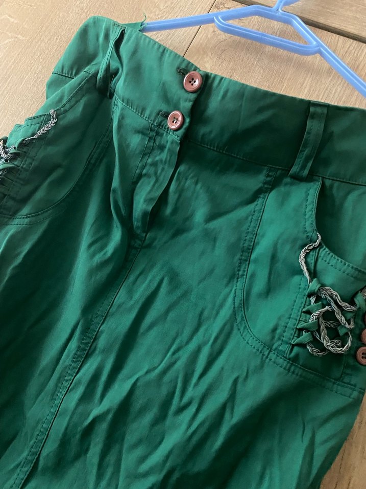 Yeşil Nakışlı Uzun Kadın Keten Etek - Görsel 2