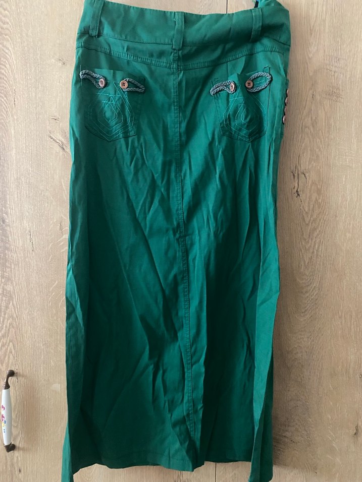 Yeşil Nakışlı Uzun Kadın Keten Etek - Görsel 4