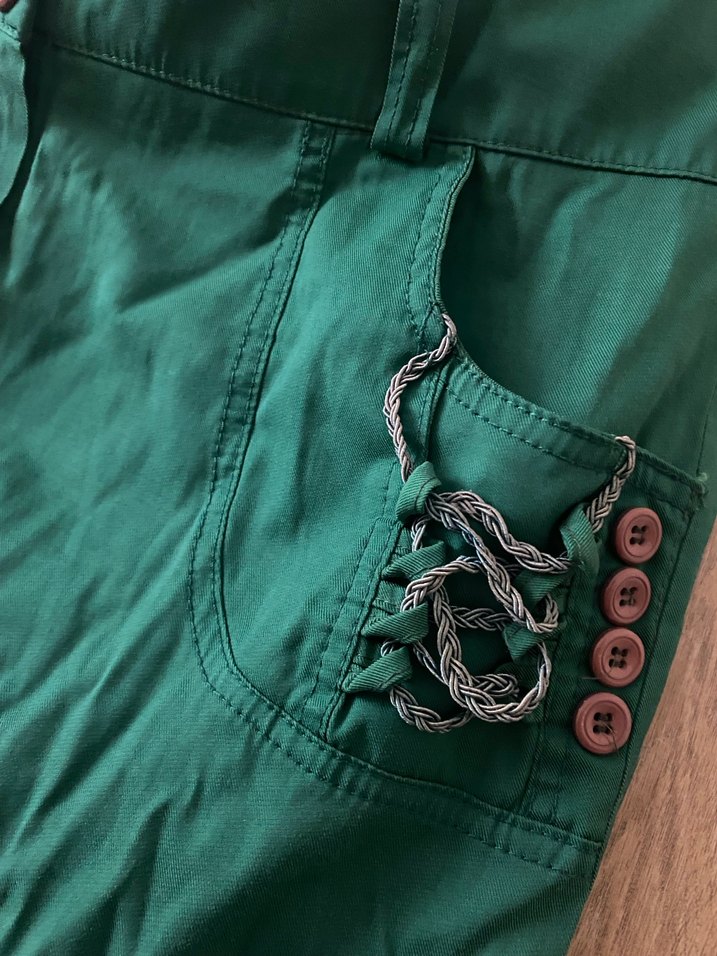 Yeşil Nakışlı Uzun Kadın Keten Etek - Görsel 3